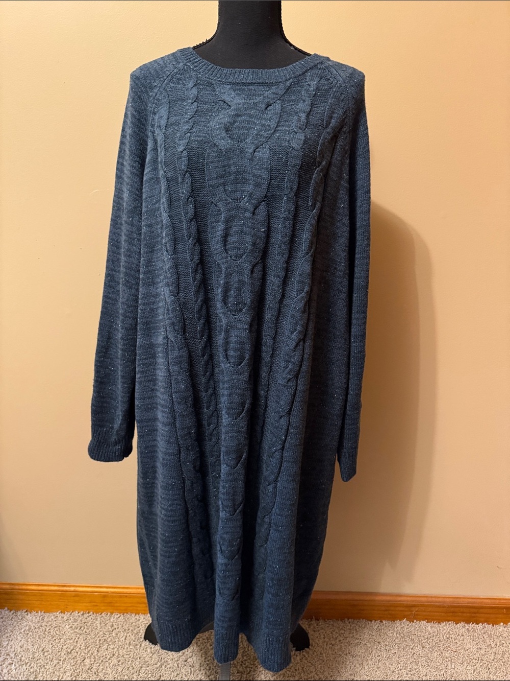 J. Jill Dark Teal Cable-Knit Long Sleeve Midi Dress